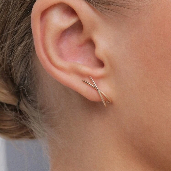 Jewelry - Criss-Cross Gold Minimalist Huggies, stud earrings